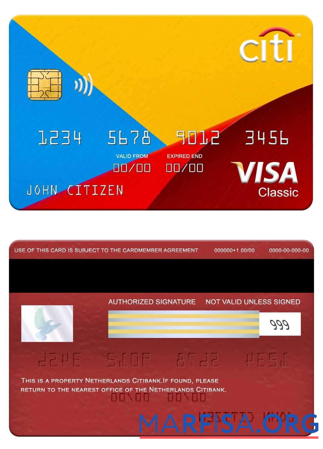 Downloadable Netherlands Citibank visa classic card sample